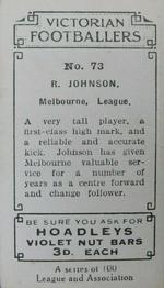 1933 Hoadley's Victorian Footballers #73 Robert Johnson Back